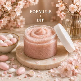 Formule validée avec DIP GOMMAGE AUTO CHAUFFANT - DRAGEE FLEUR DE CERISIER