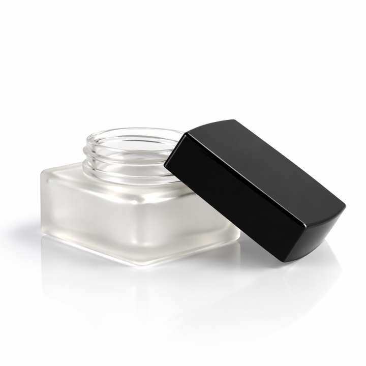 Pot verre glacé 50ml luxe carré avec couvercle THEOS✪