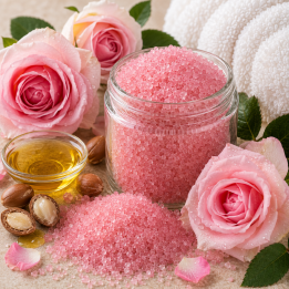 SELS DE BAIN A L'HUILE D'ARGAN ET DE ROSE PARFUM ROSE