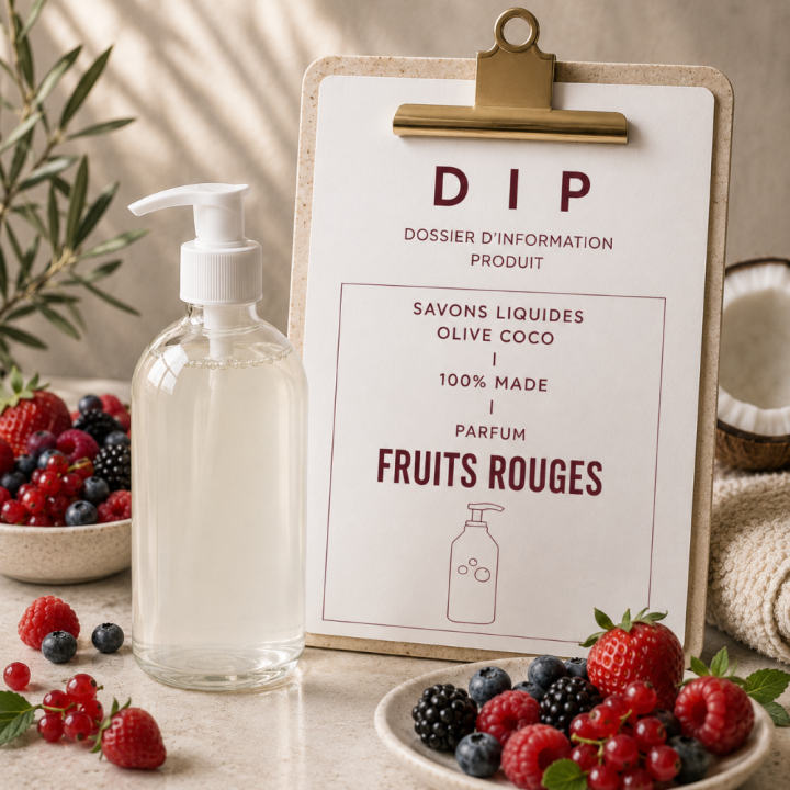 SAVONS LIQUIDES OLIVE COCO - 100% MADE  - FRUITS ROUGES