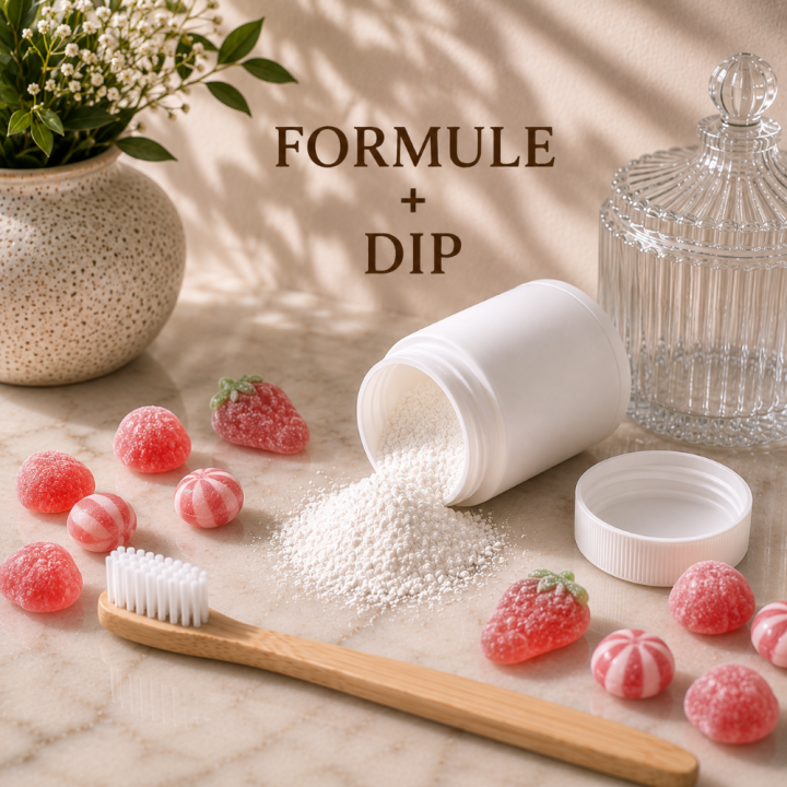 Formule validée avec DIP DENTIFRICE POUDRE - FRAISE BONBON