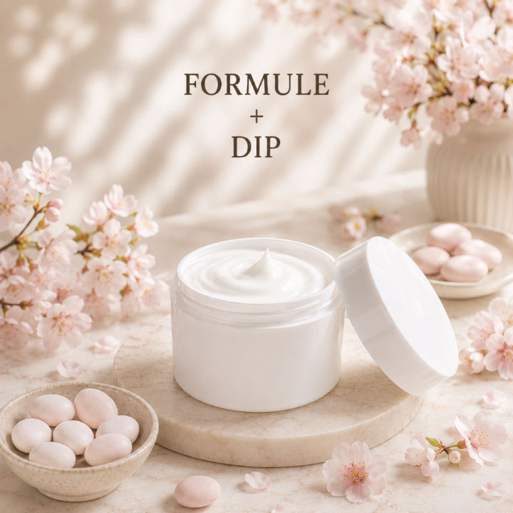 Formule validée avec DIP GEL VISAGE ANTI-AGE - DRAGEE FLEUR DE CERISIER